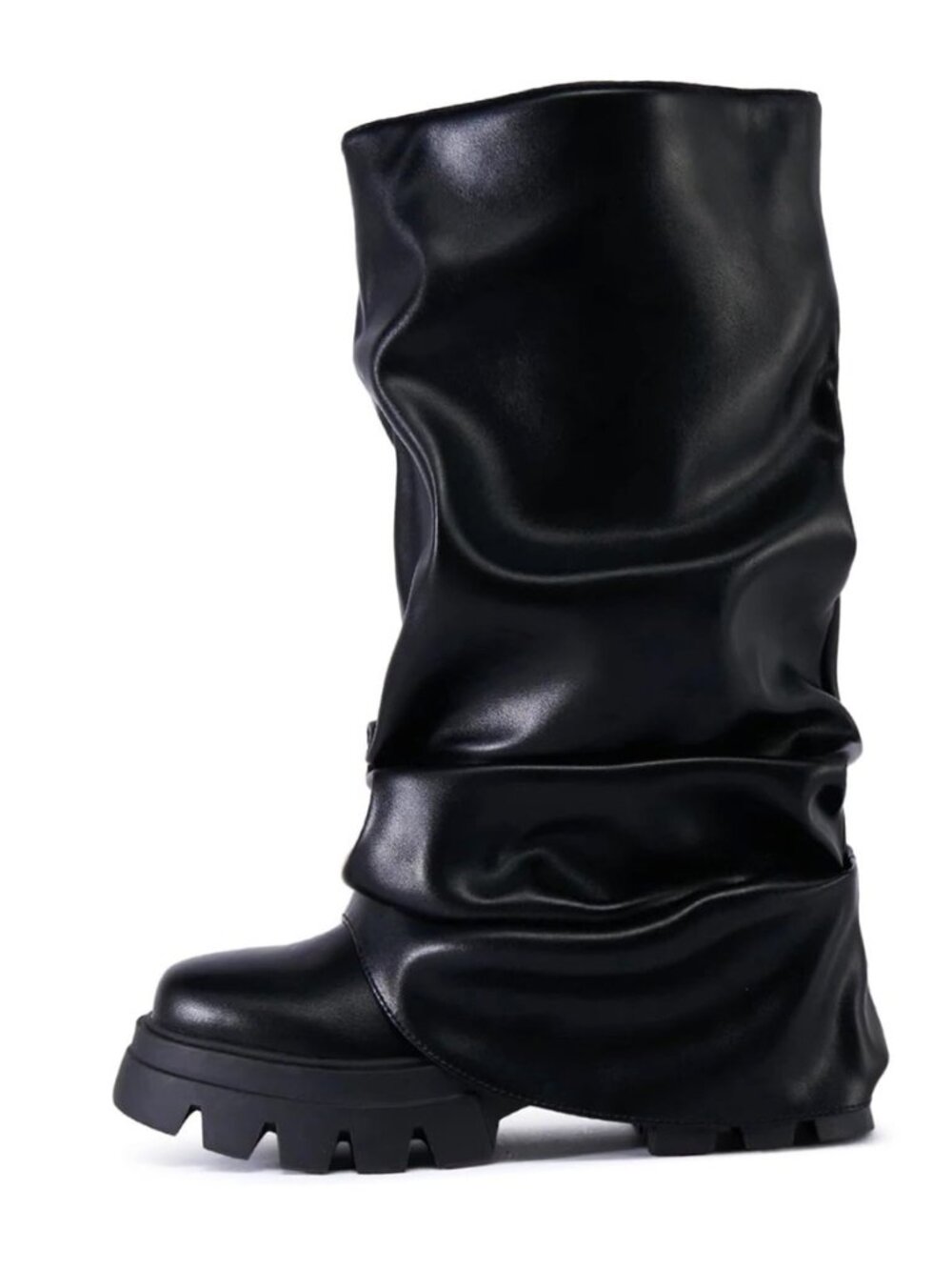 Women's Fold Over Boots Platform Slouchy Wide Calf Boots for Women Chunky Heel